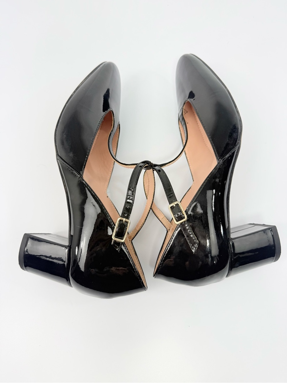 J. Crew MILLIE Black Patent Leather Glossy T Strap Block Heel Classic Shoes - Picture 10 of 15